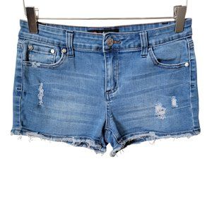 Scissor Frayed Distressed Medium Wash Denim Jean Shorts
